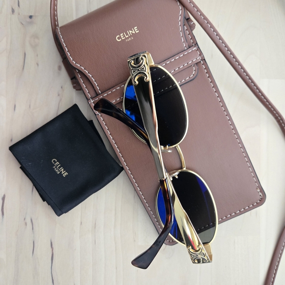 Celine Accessories - Celine Triomphe 01 Gold | Green Sunglasses